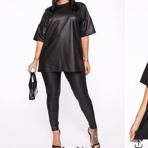 Fashion Nova Black Faux Leather Top & Leggings Set S NWT